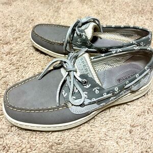 Womens Sperry Top Sider Boat Shoes Nautical Anchors Gray Size 8